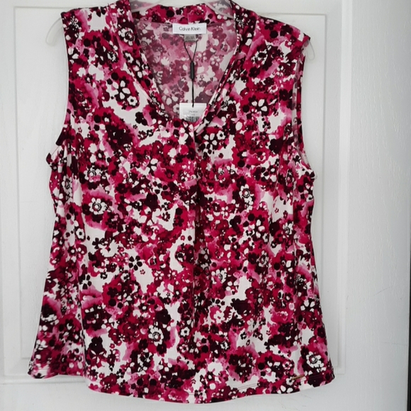 Calvin Klein Tops - NWT Calvin Klein Pink White Floral Sleeveless top